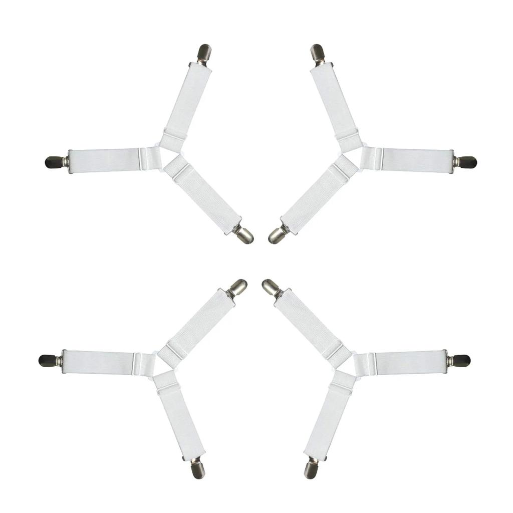 4 PCS Bed Sheet Holder Straps, Elastic Mattress Corner Clips 3 Way Fitted Bed Sheet Fastener Suspenders Grippers sheets bedding