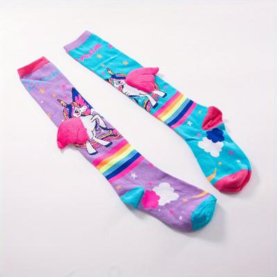 1 Pair of Pony Cotton Cartoon Unicorn Wings Personalized Girl Socks, Suitable As Gift