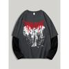 Gotische Duistere Engel Mode Print Heren Lente Kleurblok Lange Mouw T-shirt