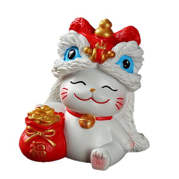 Lion Dance Lucky Cat Ornament - Perfect for Home, Car, or Office Decoration and New Year Gifts