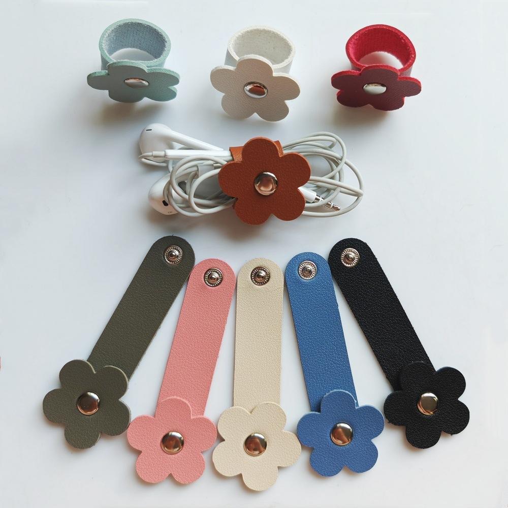 Cable Winder PU Leather Flower Shaped Cable Tie Headphone Stand Wire Organizer Headphone Winding Device