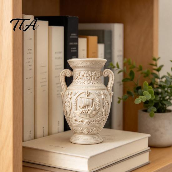 Tabletop Ornament for Hallway 3D Printed Ancient Greek Relief Vase, Imitation Marble Flower Vase with Petg Material Decorative Vessel Mythical