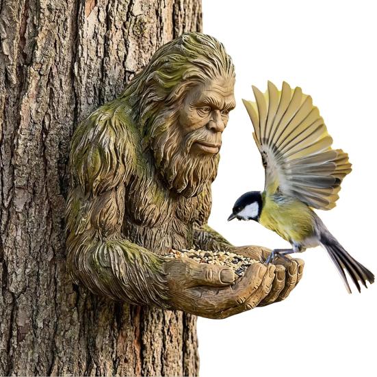 2Pcs Sasquatch Bird Feeder Decorative Outdoor Feeder Resin Sasquatch Sculpture Birdseed Tray for Tree Backyard Garden Art Decor Nature Lovers Gift