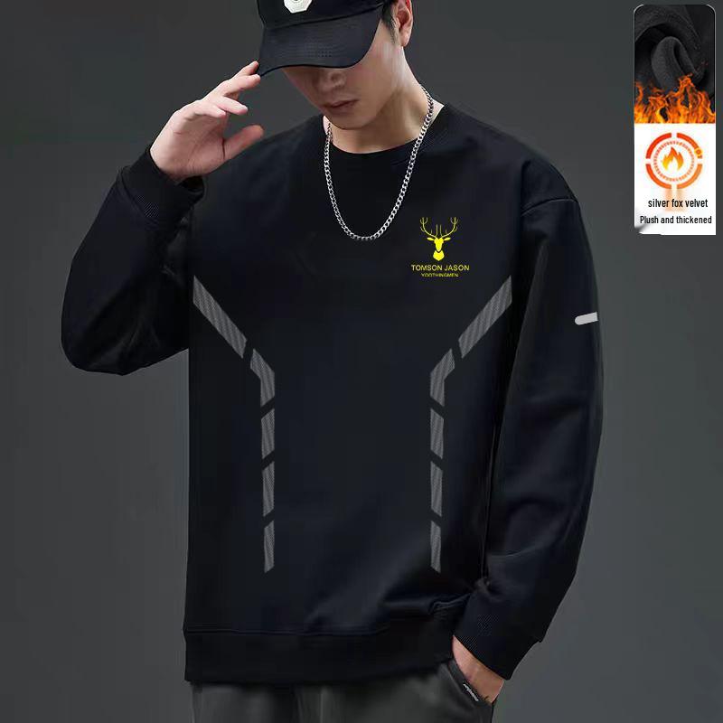 

Men s Round Neck Plus Velvet Sweatshirt – Loose Long Sleeve Pullover for Autumn/Winter 4XL (Fits 160-180 lbs)