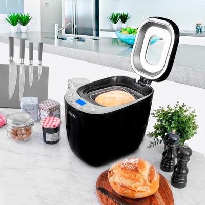 KitchenCook Maszyna do chleba - Opóźniony start - 550W - 12 wbudowanych programów - Wyjmowana powlekana nieprzywierającą powłoką forma - Czarny
