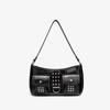 Retro Brown Studded Punk Shoulder Bag: Double Pocket Baguette for the Bold and Stylish