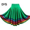 Midi Skirt Ladies Folk Dance Skirt Elastic High Waist Spanish Swing Skirt Rainbow Large Swing Hem Mexican Flamenco Performance Skirt