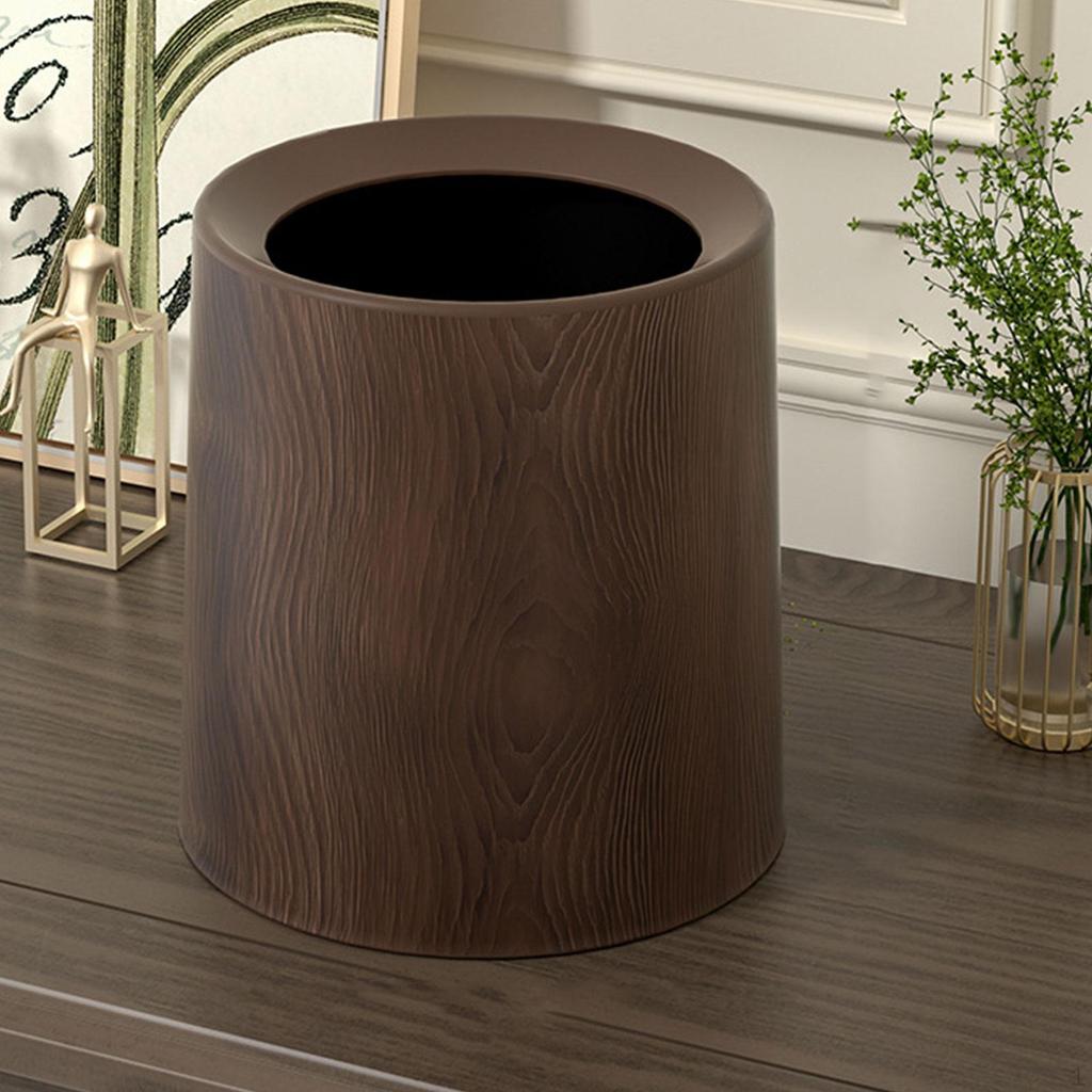 Wood Grain Trash Can Garbage Bin Open Top Waste Basket Toilet Paper for Restroom