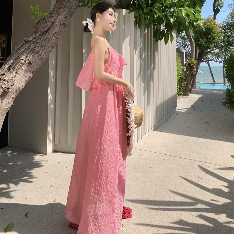 Elegant Sky Blue Backless Maxi Dress for Beach Vacations
