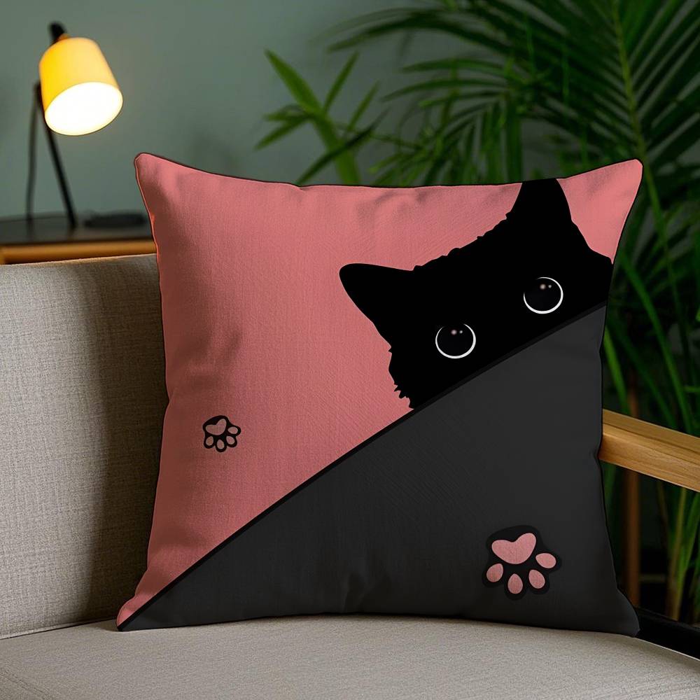 Cartoon Cat Accompanying Print Pillow Case Anti-dustmite Pillowcase Invisible Zipper Silky Short Plush Sofa Cushion Cover