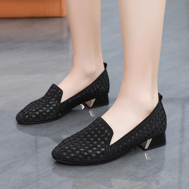 Fashion GKTINOO Women Mesh Pumps 3cm High Heels Summer Breathable Hollow Out Dress Shoes Sandals Round Toe Slip On Big SIze 42