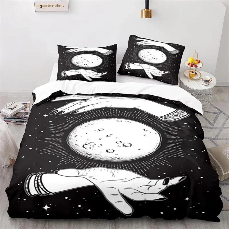 Boho Sun and Moon Duvet Cover Mysterious Astrology Bedding Set Microfiber Witch Wiccan Fortune-Telling Tarot Cards Quilt Cover