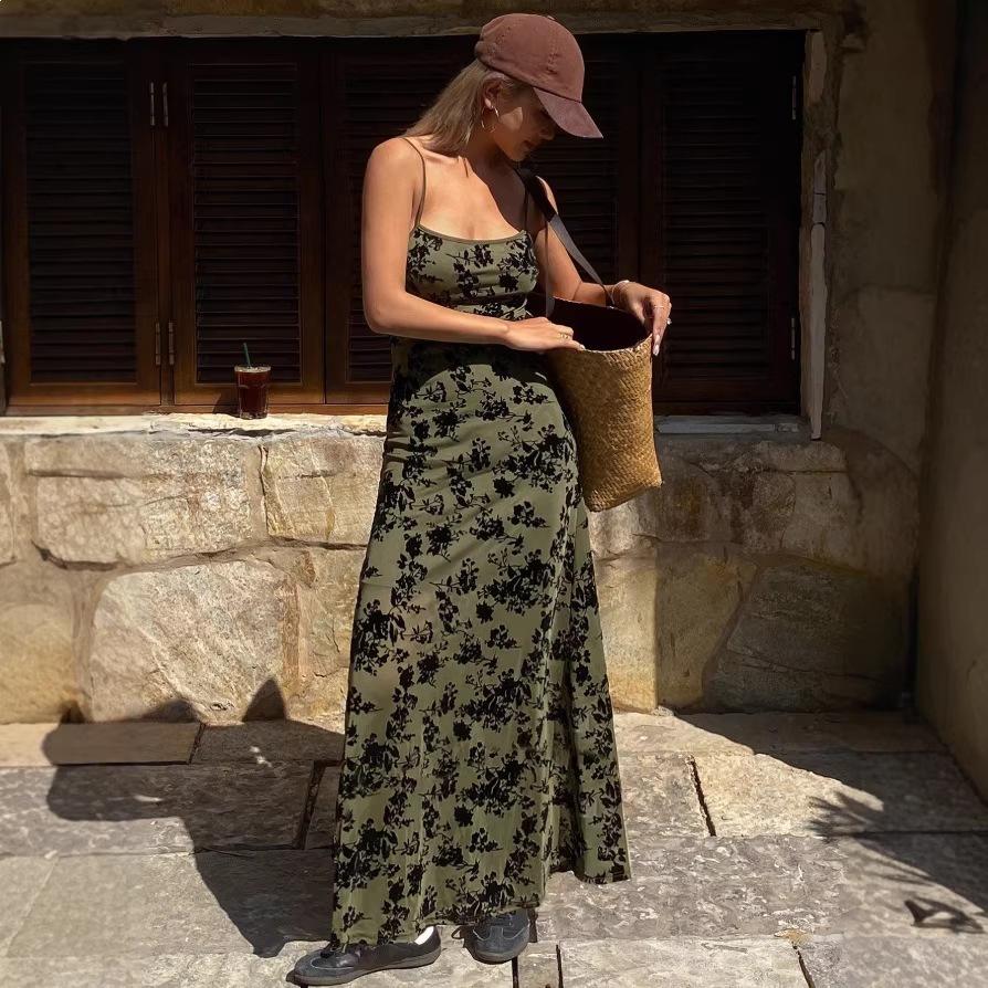 Retro Vacation Floral Halter Dress