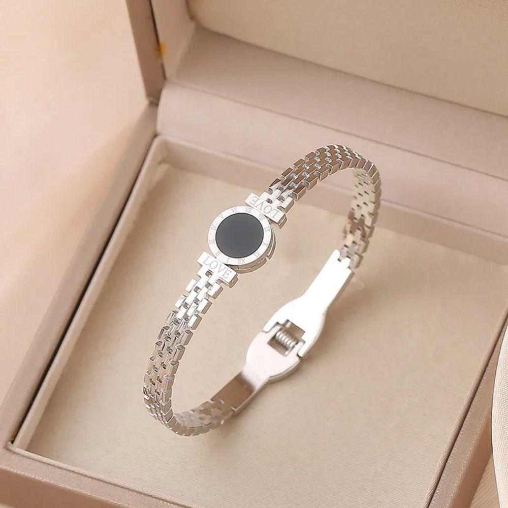 Europe American Hollow Grid Bracelet Minority Design Buckle Bracelet Roman Digital Bangle  Gift