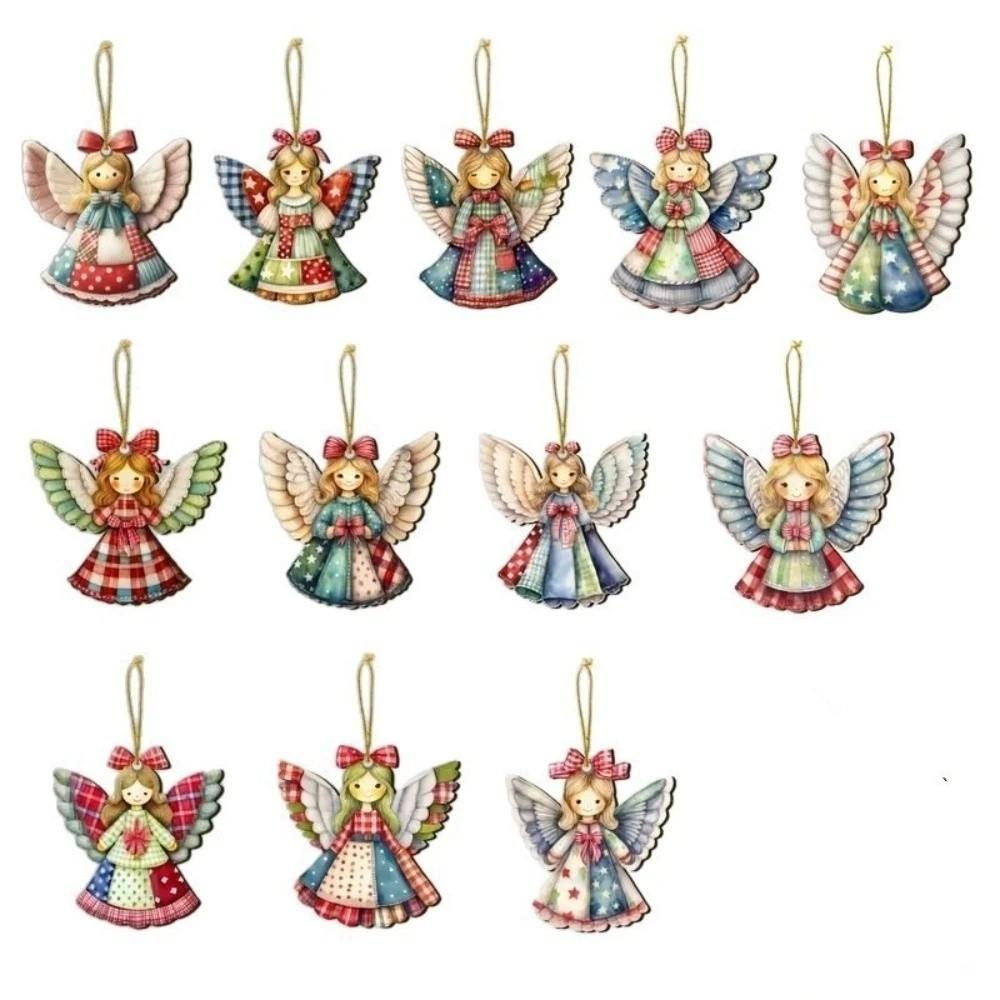 12 pièces Décoration Sapin de Noël Design Coloré Pendentif en Bois en Forme de Fille Décoration de Maison Décoration de Noël Hiver