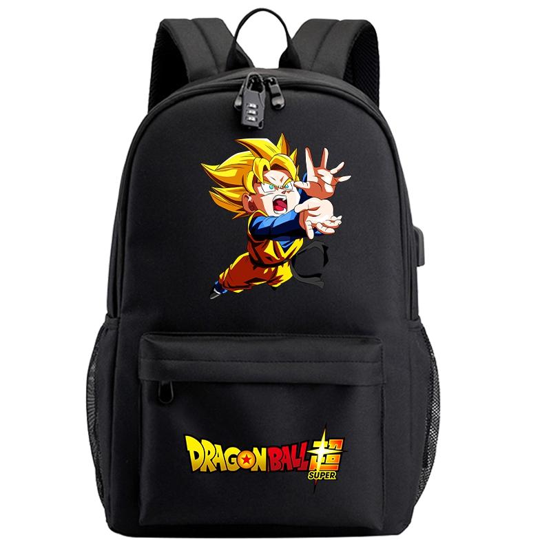 Anime Dragon Ball Black Usb Backpack for Teenager Girl Boy Back To Schoolbag Laptop Bag Daily Book Bag Men Women with Lightweight Bagpack Mochila