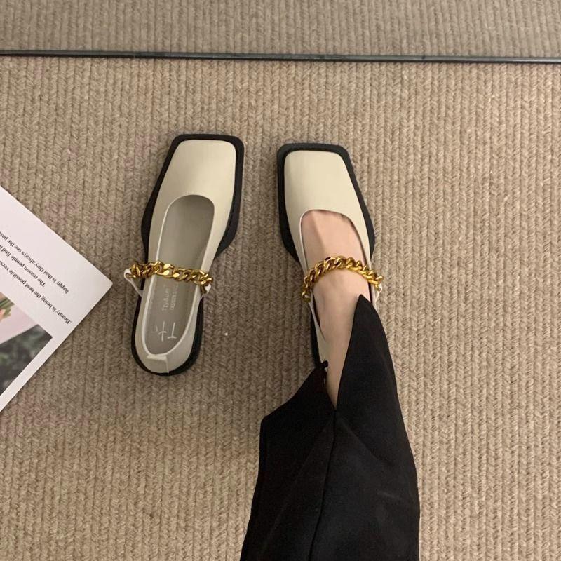 Wind is not tired loafers metal chain casual French design feet soft sole Mary Jane small leather shoes