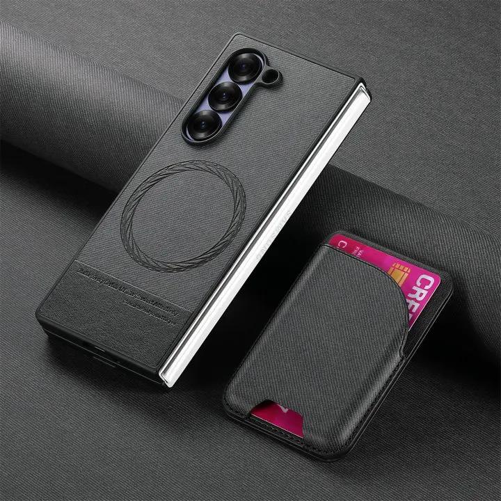 2 In 1 Magnetic Card Bag Leather Cover for Samsung Z Fold 7 Fold6 Fold5 Fold4 Fold3 Magsafe Shockproof Matte Case Funda