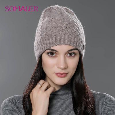 Women Winter Hats Warm Knitted Wool Caps for Female Solid Color Double Layer Beanies