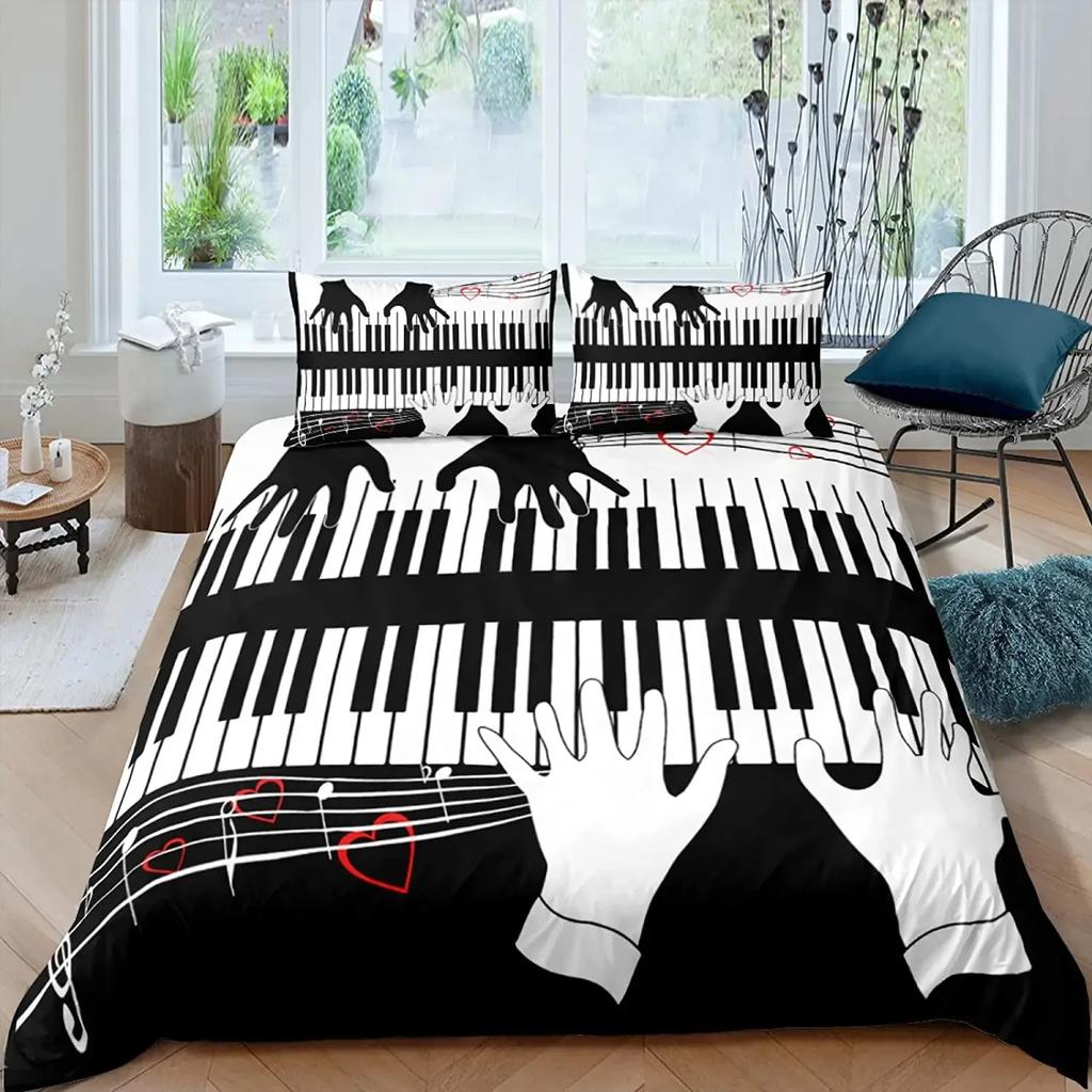 Piano Duvet Cover Set King Queen Full Size For Kids Boys Girls Music Lover Polyester Comforter Cover With Pillowcase Bedding Set