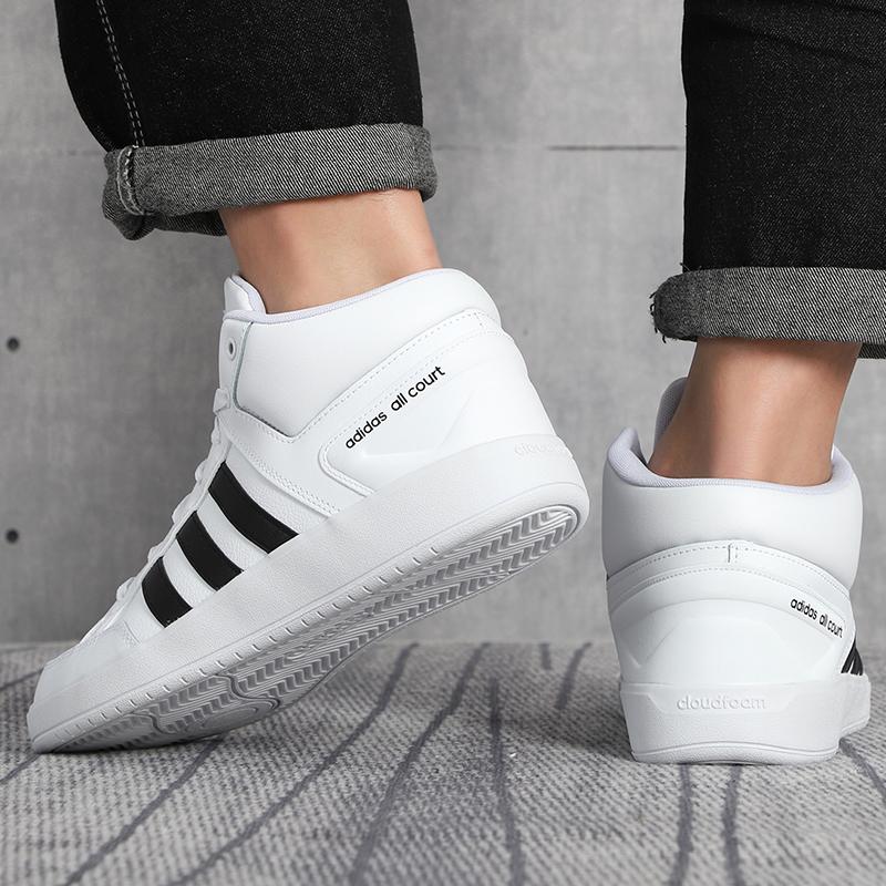 Adidas Cloudfoam All Court Mid Synthetic Leather Fashion Coverage Slip Resistant Lightweight Skateboard Shoes Unisex (Unisex) Skate Shoes
