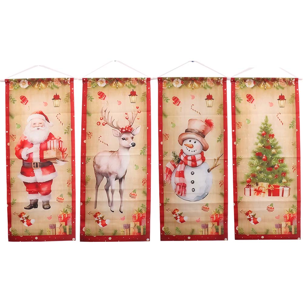 4pcs Elk Christmas Hanging Flag Large Size Xmas Cloth Wall Couplet Merry Christmas Banner Garden