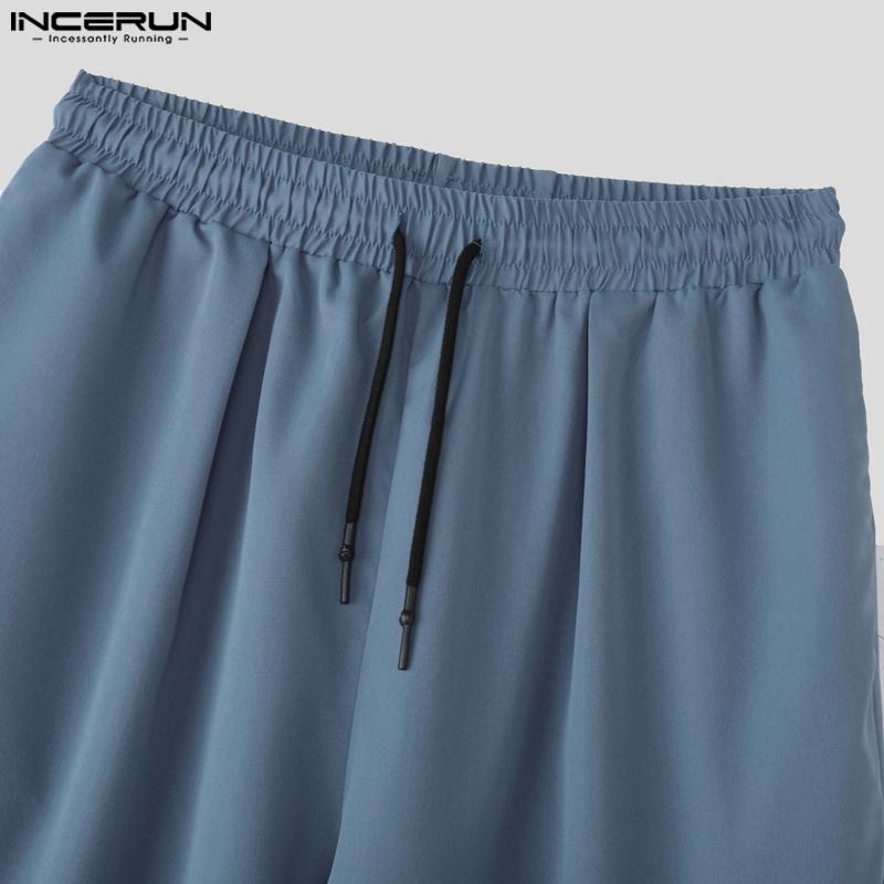 INCERUN Men Elastic Waist Pants Casual Wide Legs Pants Long Trousers