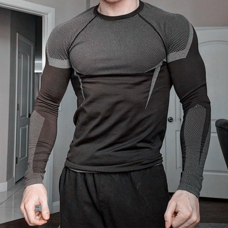 American Style Men's Quick Dry Color Block Long Sleeve Running Base Layer