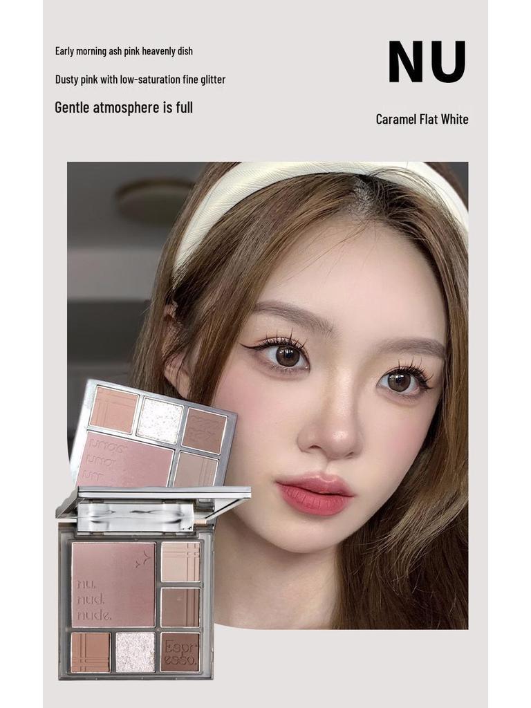 CZEL Earth Tone Eyeshadow & Blush Palette: Gray-Pink Gradient, Matte, Light Makeup All-in-One