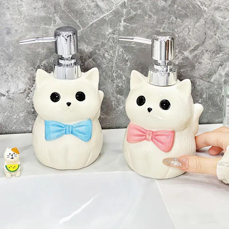 370ml Cat ceramic hand sanitizer bottle press lotion shampoo conditioner shower gel sub bottled bathroom accessories  dispenser