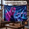 City Cyberpunk Theme Throw Blanket Custom Name Text Personalized Blanket Soft Cozy Blanket for Home Sofa Bed