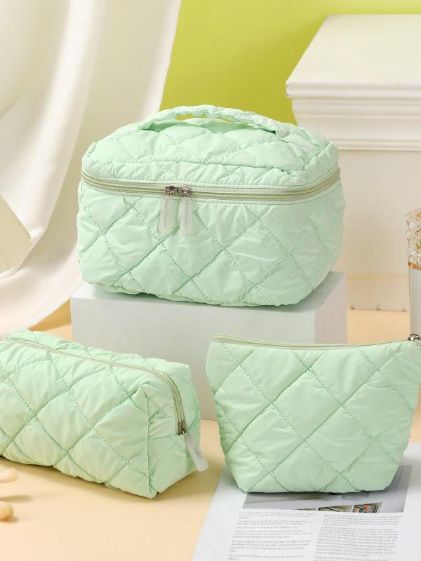 Large-Capacity Waterproof Cosmetic Bag Set - Stylish Solid Color, 3-Piece Portable Toiletry Organizer