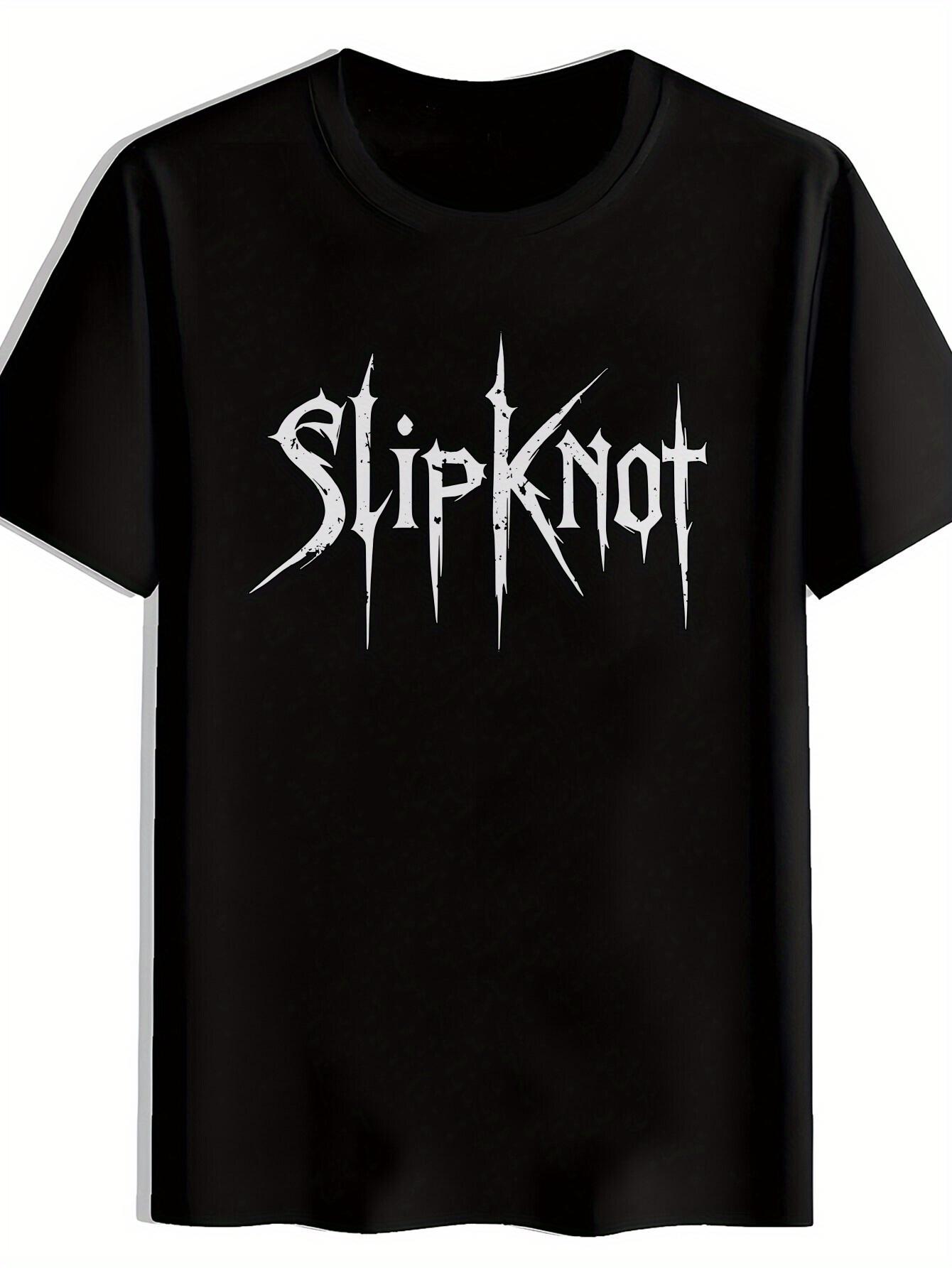 

Vintage Rock Band Graphic T-shirt - Black Short Sleeve Round Neck Tee with SLIPOKNOT & Lettering XL