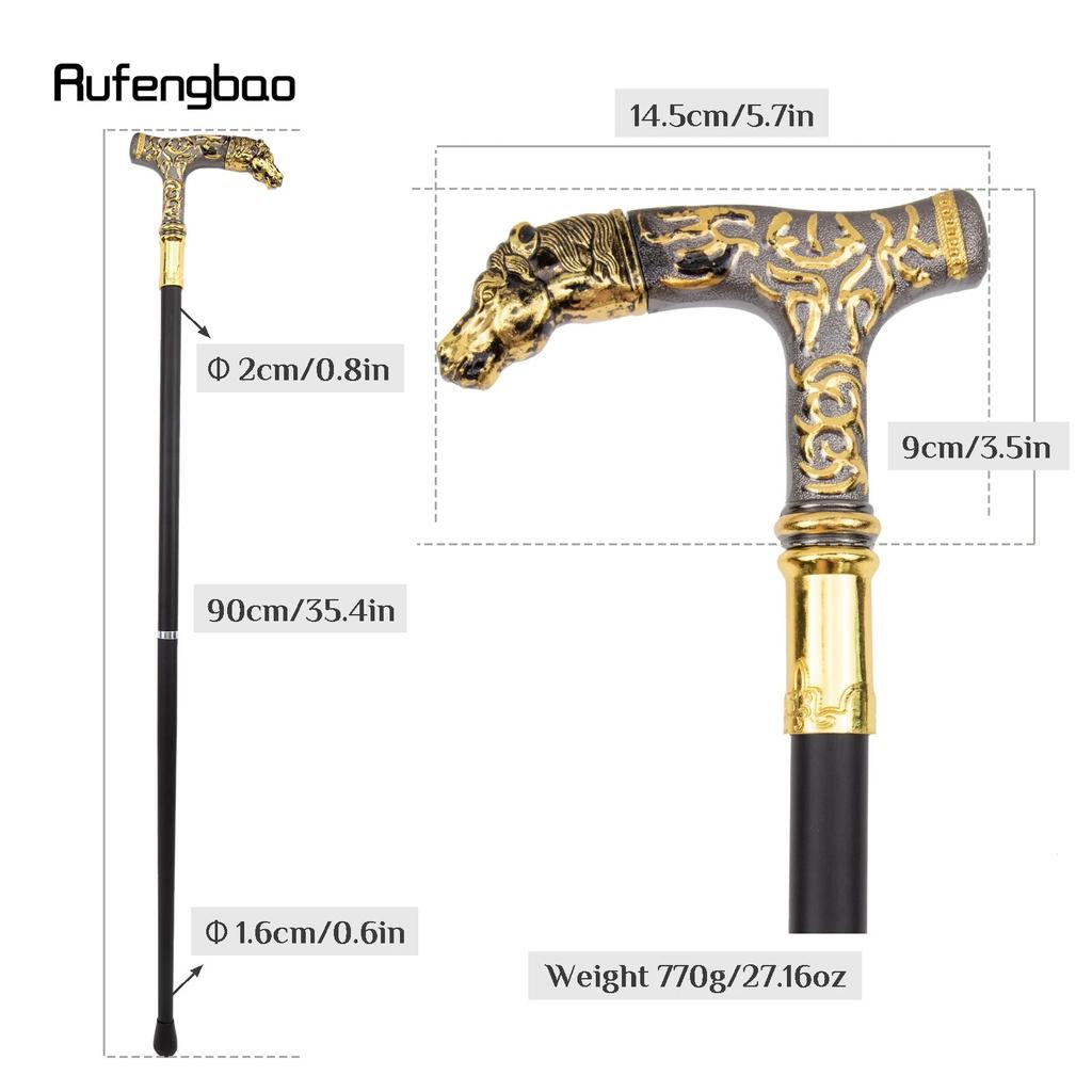Goldener schwarzer Pferde-Luxus-Muster-Spazierstock Party-Mode Eleganter Spazierstock Dekorativer Cosplay-Spazierstock-Knauf-Kreuzstab 90cm