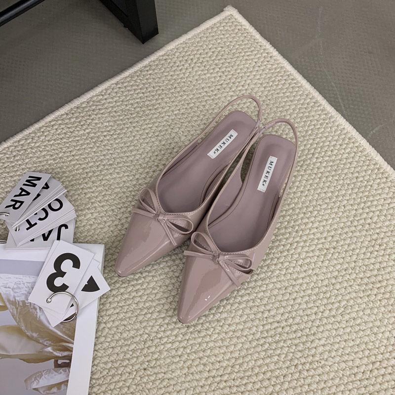 French temperament high-end bow patent leather pointed women's shoes spring 2025 new low-heeled shallow-mouth women's single shoes