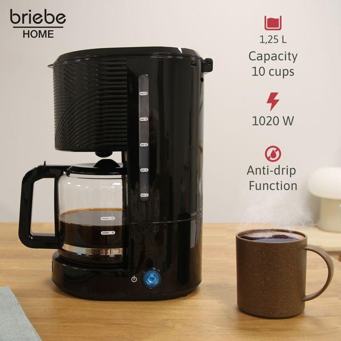 Elegance Cafetière Filtre 10 Tasses Machine à Café, Filtre Réutilisable 1,25L Briebe CM1171BLK 1000W Noir