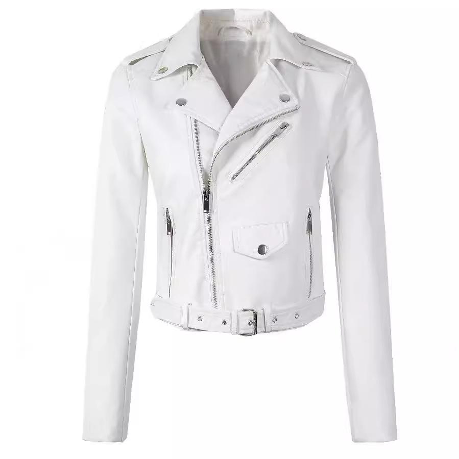 New Women's Leather Jacket Pu Leather Oblique Zipper Locomotive Leather Jacket, Short Jacket