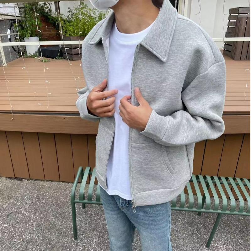 Herr Retro Cardigan Hoodie med Dubbel Dragkedja - Casual, Lös Passform för Vår & Höst.