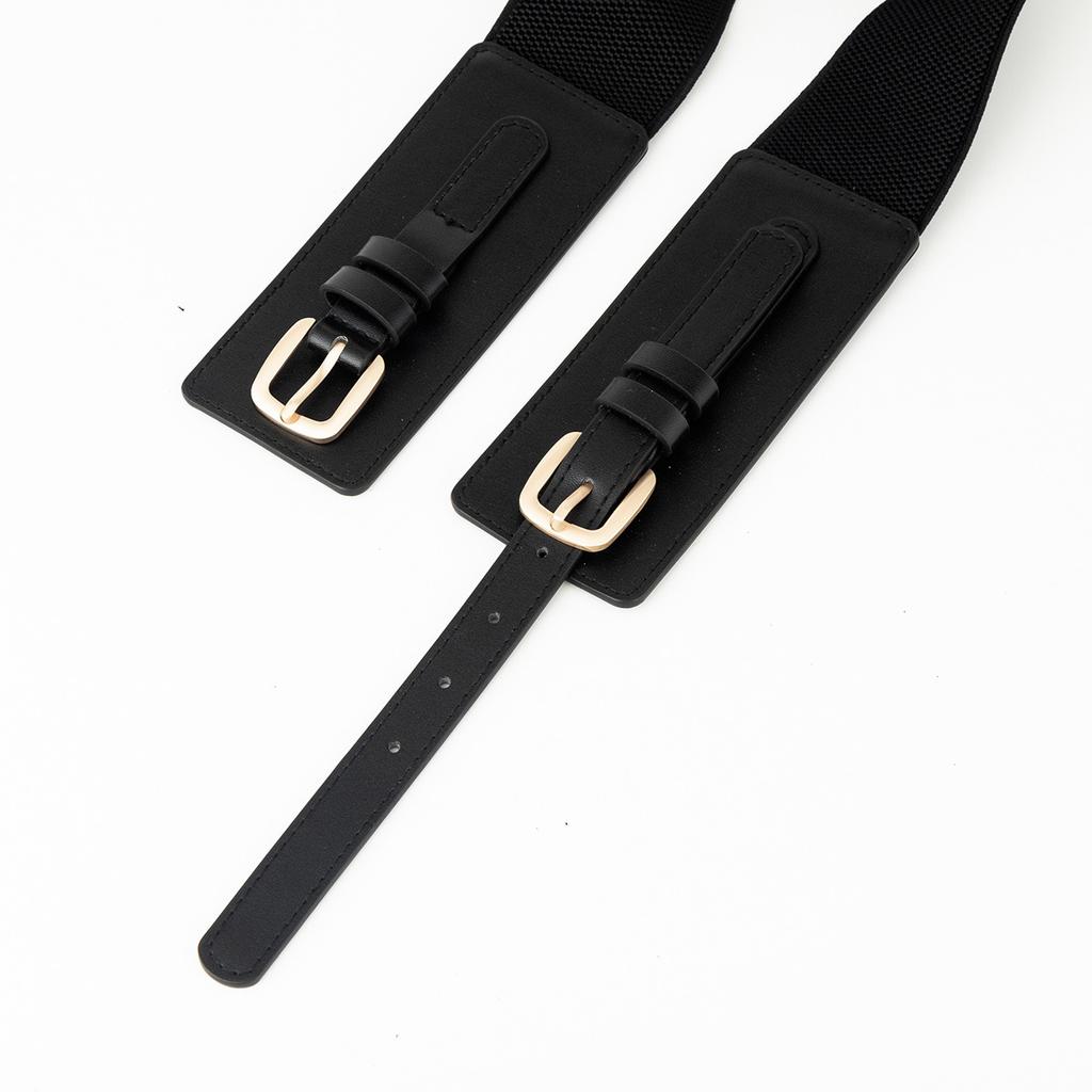 High-end Double-buckle Head Belt for Women's Decoration with Skirt Elastic Elastic and Slender Waist Seal Versatile External Waist Belt