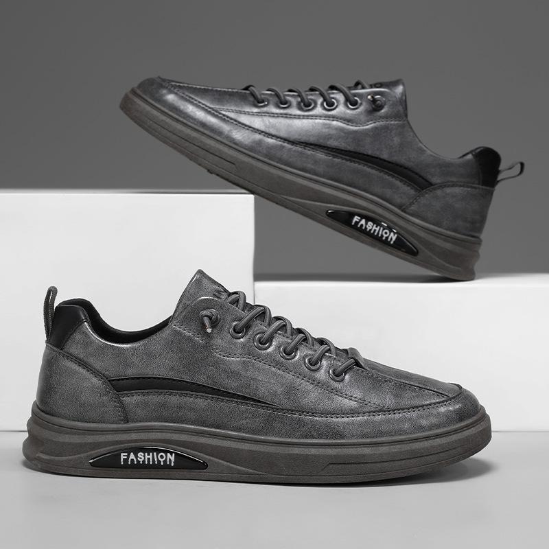 Autumn men's shoes new breathable waterproof and non-slip shoes men's trendy versatile black leather shoes casual sports shoes