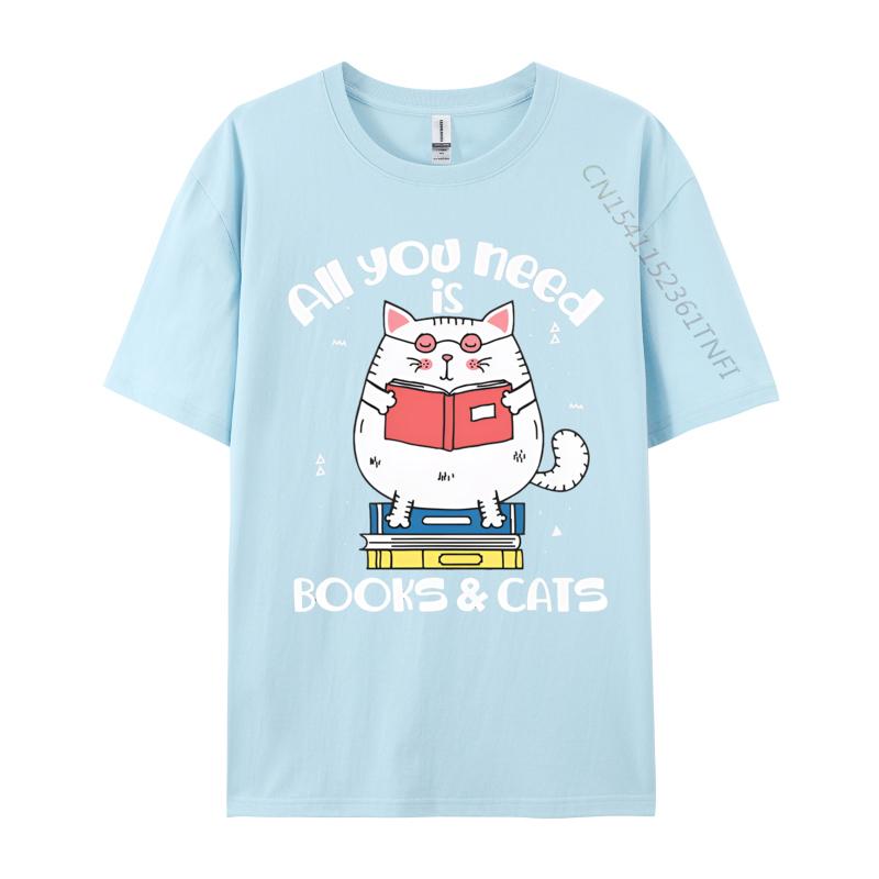 T-shirts Drôles pour Hommes Tout Ce Dont Vous Avez Besoin Ce Sont Des Livres Chats T-shirts Lire Livre T-shirt Mode Coton T-shirts Personnalisé Nouveaux Hauts T-shirts