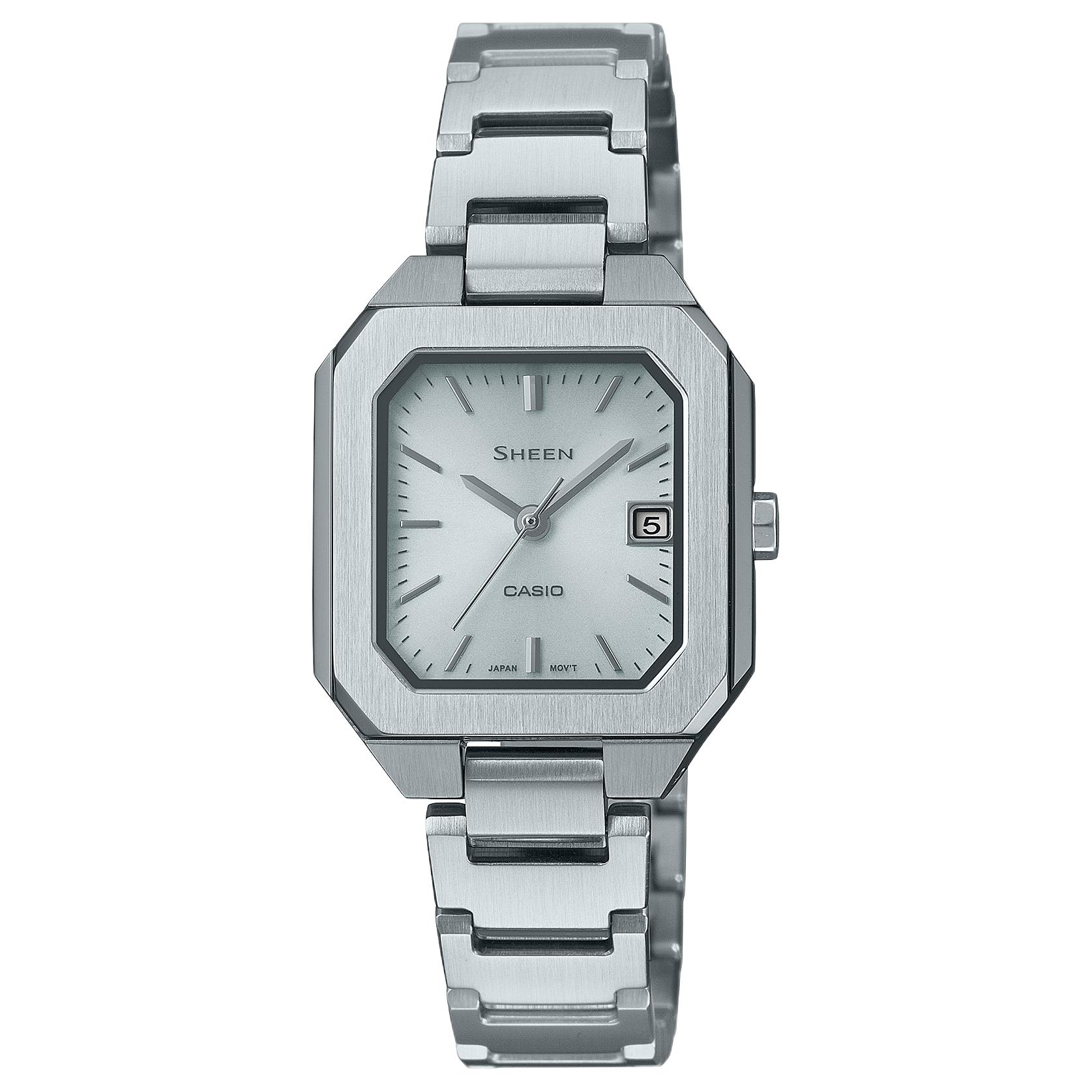 CASIO SHEEN 50m Water Resistant Solar Quartz Movement Stainless Steel Strap Watch Women s Watch SHS-4528D-7A Silver Dial