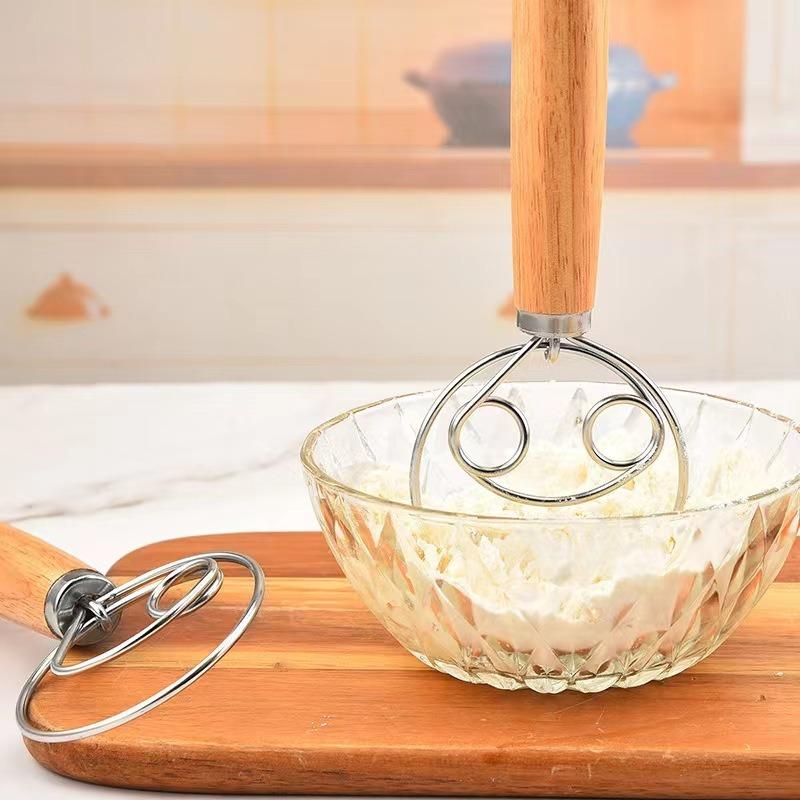 Danish Dough Whisk Stainless Steel Dutch Style Bread Hand Mixer Wooden Handle Kitchen Baking Tools Pastry Blender
