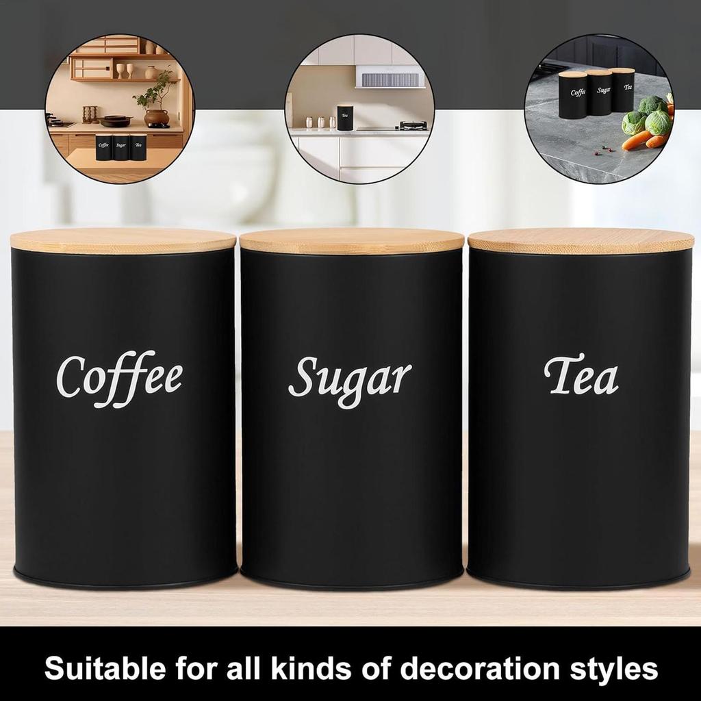 Coffee Container 3 Pieces Airtight Large Capacity Food Canister Coffee Sugar Tea Storage Container Jars For Candy Oats Flour