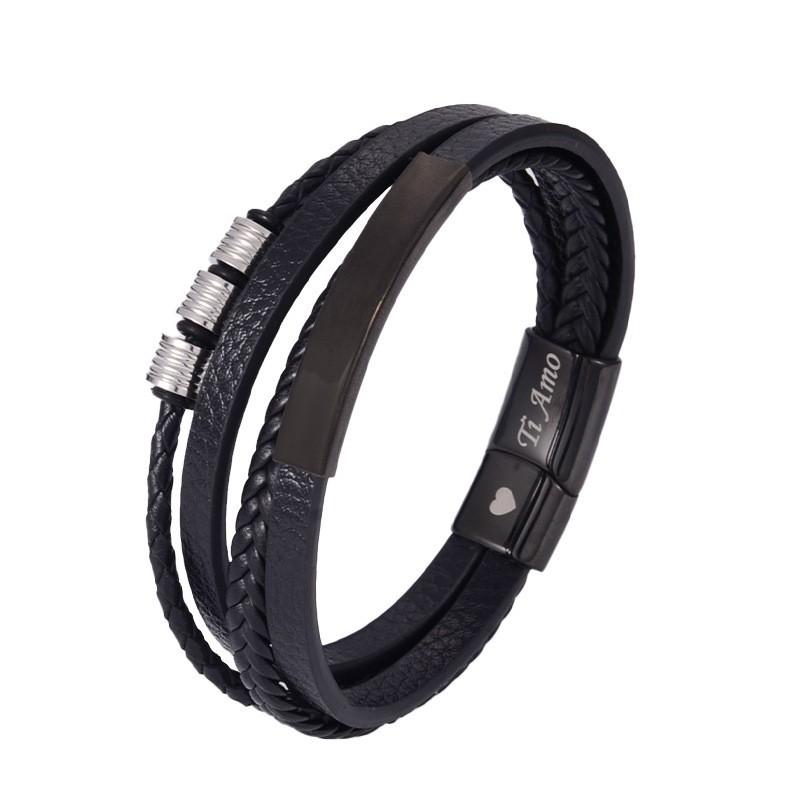 

Vintage Stainless Steel Infinity Genuine Leather Bracelet for Men Multi-layer Woven Leather Bracelet 9Inch