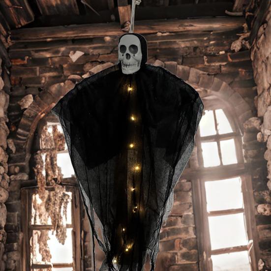 Halloween Hanging Skeleton Ghost Decoration Outdoor Large 35" Scary Flying Grim Reaper for Yard Patio Lawn Garden Haunted House Prop