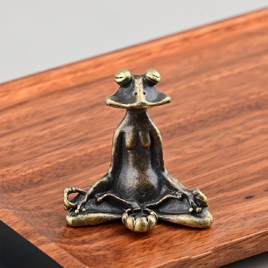 Adornos de rana zen con receptáculo de incienso de cobre retro, adornos de rana de cobre puro macizo para mascotas de té