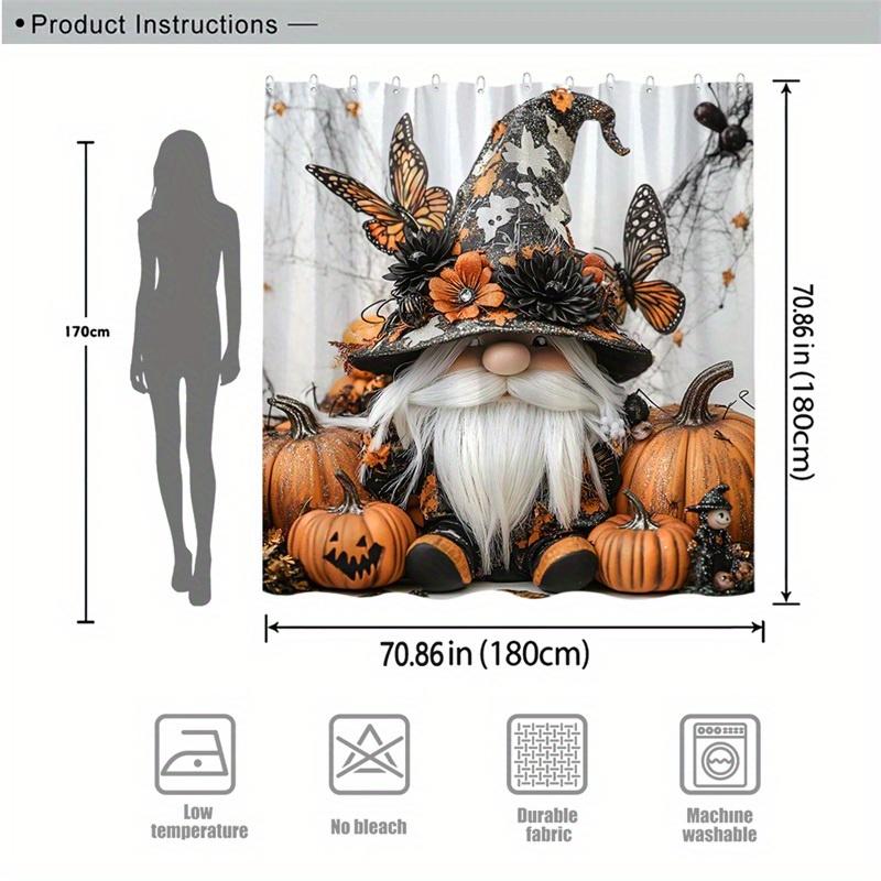 1Pc Halloween Witch Hat And Butterfly Pumpkin Shower Curtain - Machine Washable, Polyester Fabric For Bathroom Decoration