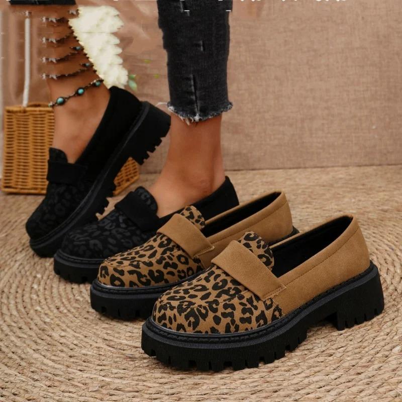 Fashion New Thick-soled Sexy Large-size Walking Shoes Spring/autumn Round Leopard Print Comfortable Casual Sneakers for Women