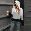 Women's Autumn and Winter New Loose Contrasting Color Spliced Zipper Hooded Long Sleeved Top for Women